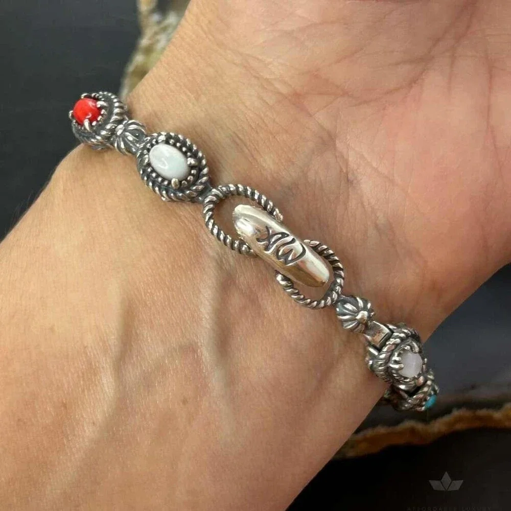 Carolyn Pollack Sterling Silver Multi Gemstone Decorated Link Bracelet For Women - Picture 3 of 10